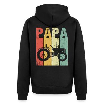 Traktor Papa Bauer Trecker - Unisex Premium Bio Zip Hoodie - Schwarz - Hinten - Nico (187cm)