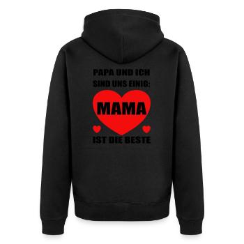 Papa und ich sind uns einig Mama ist die Beste s - Unisex Premium Bio Zip Hoodie - Schwarz - Hinten - Nico (187cm)