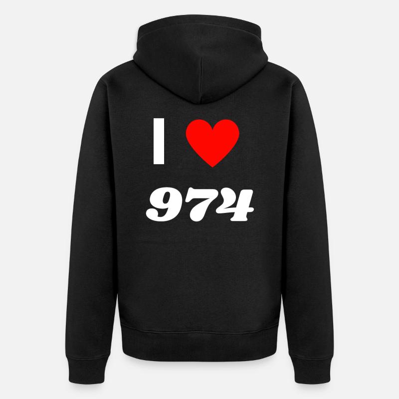 Ich liebe 974 - Unisex Premium Bio Zip Hoodie - Schwarz