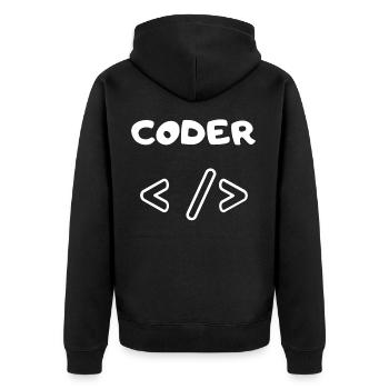CODER WEB ENTWICKLER - Unisex Premium Bio Zip Hoodie - Schwarz - Hinten - Nico (187cm)