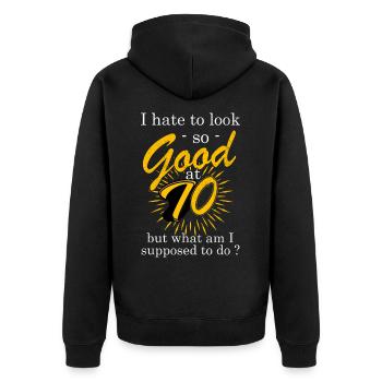 70th Birthday - Unisex Premium Organic Zip Hoodie - black - Back - Nico (187cm)