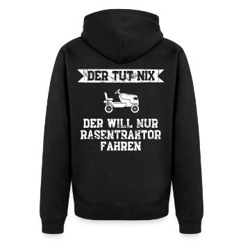 Rasen mähen / Garten Geschenkidee - Unisex Premium Bio Zip Hoodie - Schwarz - Hinten - Nico (187cm)