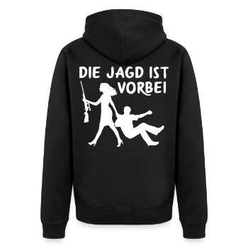 Jagt ist vorbei JGA Junggesellenabschied Hochzeit - Unisex Premium Bio Zip Hoodie - Schwarz - Hinten - Nico (187cm)
