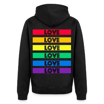 Love Shirt Gay LGBT Shirt Love is Love CSD Rainbow - Veste à capuche bio Premium Unisexe - noir - Dos - Nico (187cm)