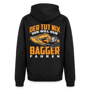 Baggerfahrer Baumaschine - Unisex Premium Bio Zip Hoodie - Schwarz - Hinten - Nico (187cm)