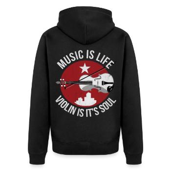 Violine - Unisex Premium Bio Zip Hoodie - Schwarz - Hinten - Nico (187cm)
