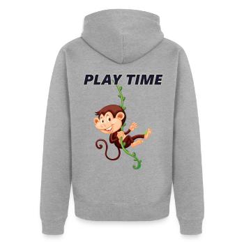 Affe schwingt an Liane - Play Time - Unisex Premium Bio Zip Hoodie - Grau meliert - Hinten - Nico (187cm)