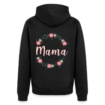 Wunderschönes werdende Mutter Mama Blumen Outfit - Unisex Premium Bio Zip Hoodie - Schwarz - Hinten - Nico (187cm)