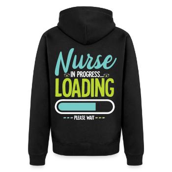Krankenschwester Krankenhaus Sprüche Nurse - Unisex Premium Bio Zip Hoodie - Schwarz - Hinten - Nico (187cm)