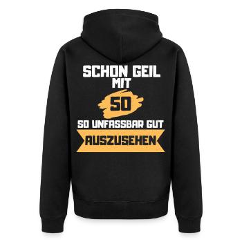 50. Geburtstag - Unisex Premium Bio Zip Hoodie - Schwarz - Hinten - Nico (187cm)