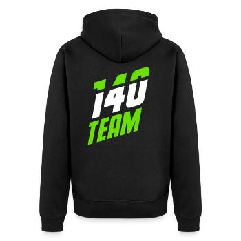140 TEAM one hundred forty - Unisex Premium Bio Zip Hoodie - Schwarz - Hinten - Nico (187cm)