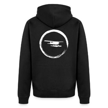 White Hydroplane - Unisex Premium Bio Zip Hoodie - Schwarz - Hinten - Nico (187cm)