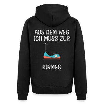 Aus dem Weg ich muss zur Kirmes - Unisex Premium Bio Zip Hoodie - Schwarz - Hinten - Nico (187cm)