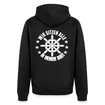 Wir sitzen alle in meinem Boot - Unisex Premium Bio Zip Hoodie - Schwarz - Hinten - Nico (187cm)