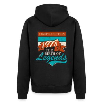 Geboren 1978 - Unisex Premium Bio Zip Hoodie - Schwarz - Hinten - Nico (187cm)