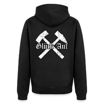 Schlägel und Eisen Glück Auf! Ruhrpott Geschenke - Unisex Premium Bio Zip Hoodie - Schwarz - Hinten - Nico (187cm)