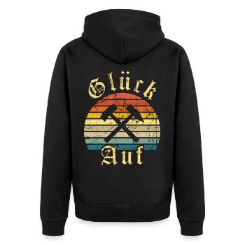 Glück Auf! Schlägel und Eisen Ruhrpott Geschenke - Unisex Premium Bio Zip Hoodie - Schwarz - Hinten - Nico (187cm)