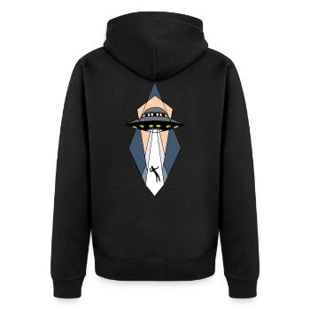 UFO Alien Spaceship - Außerirdisch Cool - Unisex Premium Bio Zip Hoodie - Schwarz - Hinten - Nico (187cm)