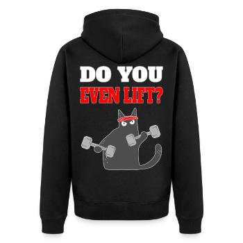 Funny, cool cat with a saying: Do You Even Lift? - Unisex Premium Organic Zip Hoodie - black - Back - Nico (187cm)