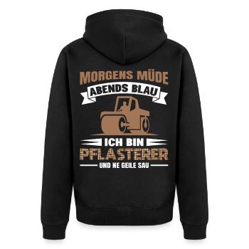 Pflasterer Steinleger Pflästerer Bau Pflastern - Unisex Premium Bio Zip Hoodie - Schwarz - Hinten - Nico (187cm)