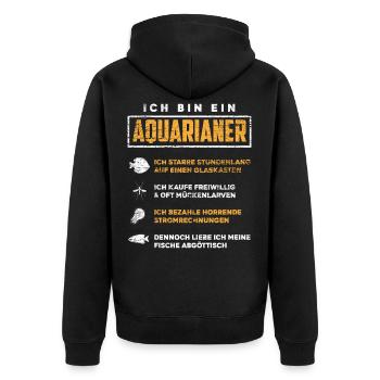 Aquarianer Aquarium Aquaristik - Unisex Premium Bio Zip Hoodie - Schwarz - Hinten - Nico (187cm)