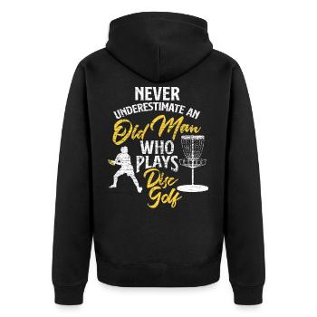 Discgolf Alter Mann - Unisex Premium Bio Zip Hoodie - Schwarz - Hinten - Nico (187cm)
