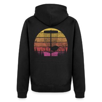 Discgolf Retro - Unisex Premium Bio Zip Hoodie - Schwarz - Hinten - Nico (187cm)