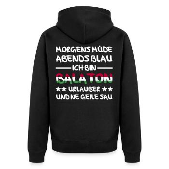 Balaton Plattensee Ungarn Urlaub - Unisex Premium Bio Zip Hoodie - Schwarz - Hinten - Nico (187cm)