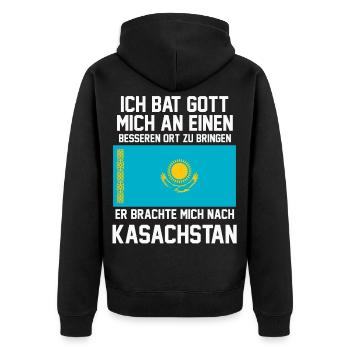 Kasachstan Kasachische Flagge Sommer Urlaub - Unisex Premium Bio Zip Hoodie - Schwarz - Hinten - Nico (187cm)