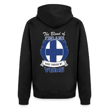 finnisch Blut fliesst durch meine Venen - Unisex Premium Bio Zip Hoodie - Schwarz - Hinten - Nico (187cm)