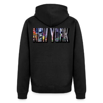 New York City USA Amerika America Skyline Schrift - Unisex Premium Bio Zip Hoodie - Schwarz - Hinten - Nico (187cm)