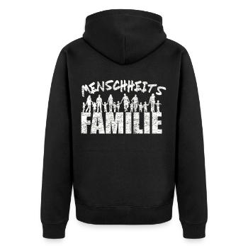 Menschheitsfamilie Friedensbewegung Peace - Unisex Premium Bio Zip Hoodie - Schwarz - Hinten - Nico (187cm)