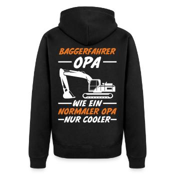 Bagger Opa Tiefbauer Großvater Baggerfahrer - Unisex Premium Bio Zip Hoodie - Schwarz - Hinten - Nico (187cm)