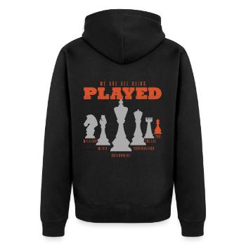 Échecs, pions d'échecs, roi des échecs - Veste à capuche bio Premium Unisexe - noir - Dos - Nico (187cm)