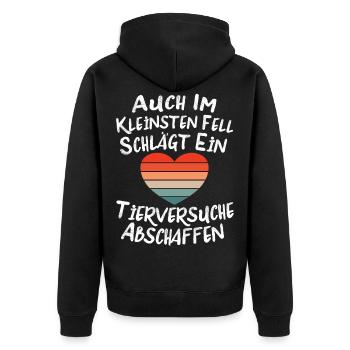Tierversuche Abschaffen Im kleinsten Fell schlägt - Unisex Premium Bio Zip Hoodie - Schwarz - Hinten - Nico (187cm)