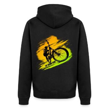 Life behind Bars Geschenk für extrem Bmx & Mtber - Unisex Premium Bio Zip Hoodie - Schwarz - Hinten - Nico (187cm)