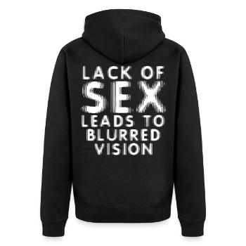 SEX Sprüche Geschichten Porno Filme - Unisex Premium Bio Zip Hoodie - Schwarz - Hinten - Nico (187cm)