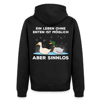 Laufenten Flüsterer - Enten Züchter Geschenk - Unisex Premium Bio Zip Hoodie - Schwarz - Hinten - Nico (187cm)