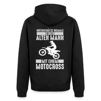 Motocross Bike Biker Motorrad Cross Enduro Lustig - Unisex Premium Bio Zip Hoodie - Schwarz - Hinten - Nico (187cm)