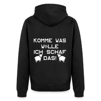 Komme was Wolle ich Schaf das - Unisex Premium Bio Zip Hoodie - Schwarz - Hinten - Nico (187cm)