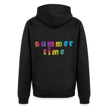 Sommerzeit - summer time - Unisex Premium Bio Zip Hoodie - Schwarz - Hinten - Nico (187cm)