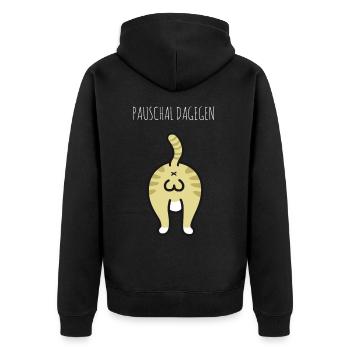 Lustige Katze Kitty Witzige Mietze pauschal dagege - Unisex Premium Bio Zip Hoodie - Schwarz - Hinten - Nico (187cm)