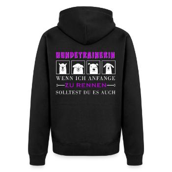 Hundetrainerin auf Hundeplatz bei Hundeerziehung - Unisex Premium Bio Zip Hoodie - Schwarz - Hinten - Nico (187cm)