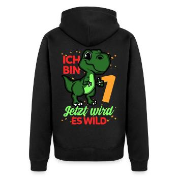Dinosaurier Erster Geburtstag Trex 1 Feiern - Unisex Premium Bio Zip Hoodie - Schwarz - Hinten - Nico (187cm)