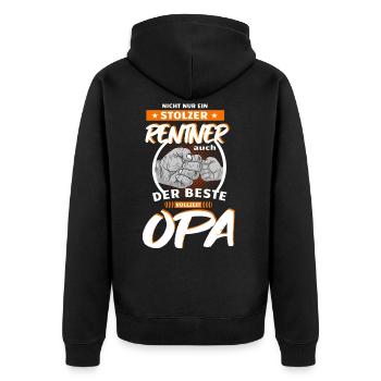 Rentner vollzeit Opa Geschenkidee - Unisex Premium Bio Zip Hoodie - Schwarz - Hinten - Nico (187cm)