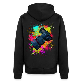 tolle Kamera mit Objektiv in Farbkleckse Geschenk - Unisex Premium Bio Zip Hoodie - Schwarz - Hinten - Nico (187cm)