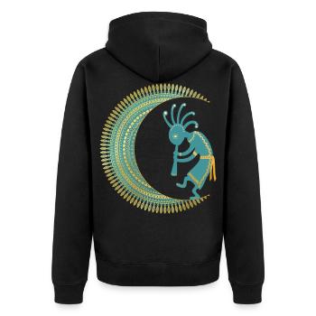 Native American - Kokopelli Mandala Half Moon 1 - Unisex Premium Bio Zip Hoodie - Schwarz - Hinten - Nico (187cm)