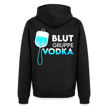 Blutgruppe Vodka Vodkatrinker Fun Saufspruch Gesch - Unisex Premium Bio Zip Hoodie - Schwarz - Hinten - Nico (187cm)