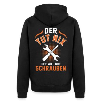 Schrauber Werkstatt Mechaniker Mechatroniker - Unisex Premium Bio Zip Hoodie - Schwarz - Hinten - Nico (187cm)