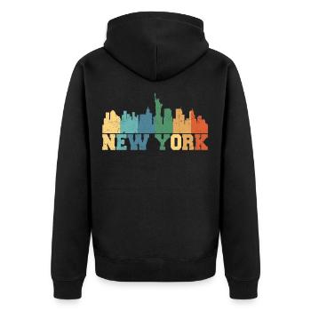 New York Skyline retro - Unisex Premium Bio Zip Hoodie - Schwarz - Hinten - Nico (187cm)